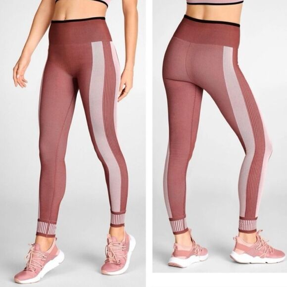 Fabletics High Waisted Pink Colorblock Compression Leggings - Picture 1 of 8